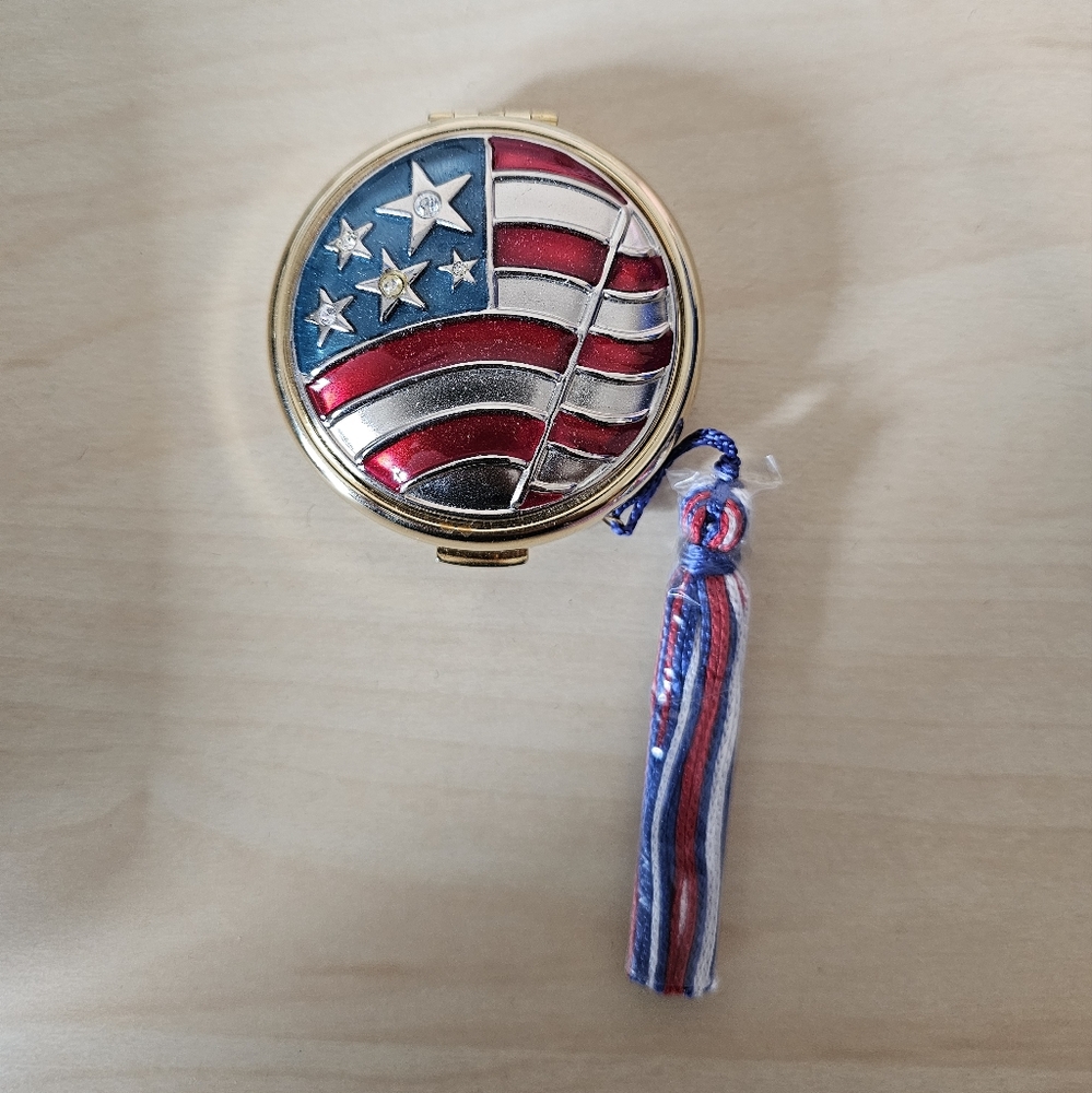 American flag powder compact swarovski crystals